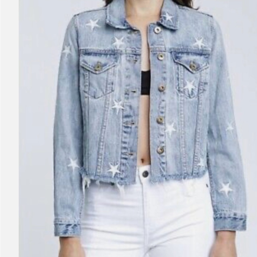Pistola Brando Star Embroidery Denim Jacket in a light wash with a raw hem. - Picture 14 of 14